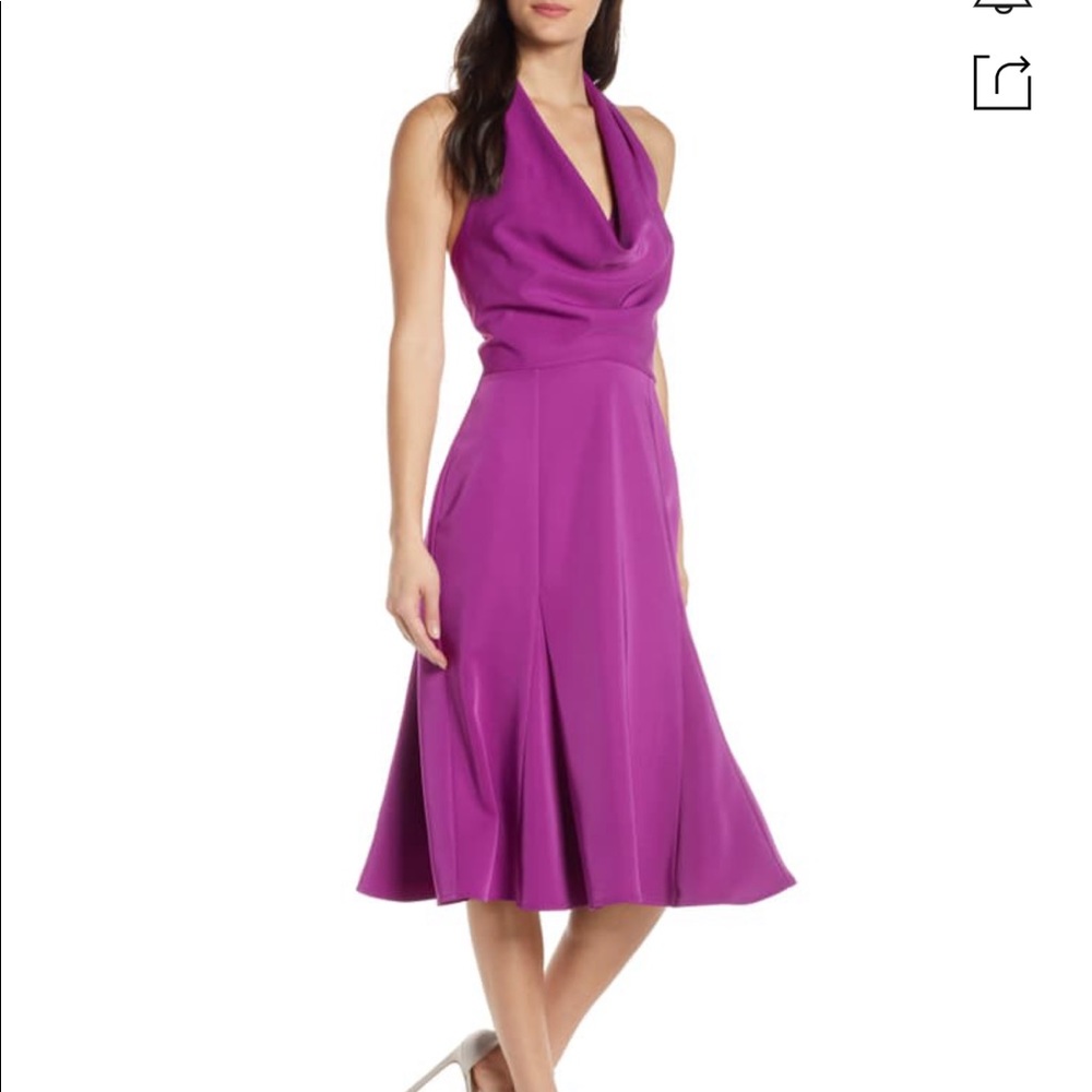 HARLYN cowl drape neck Halter Fit Flare midi dress Cocktail Party nordstrom New
